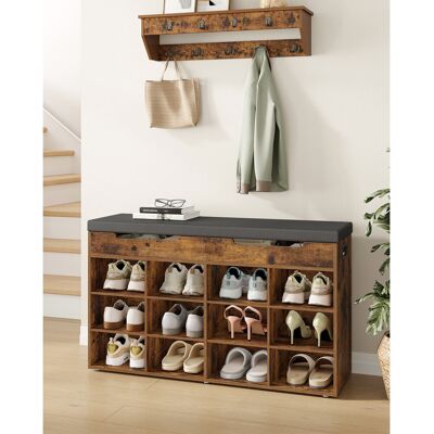 Borough Wharf Shoe Storage Bench with Padded Seat, Shoe Rack Bench with 12 Compartments, Hidden Storage, Adjustable Shelves, Shoes Cabinet with Cushion for Living R Rustic Brown 55cm H X 100cm W X 30cm D Borough Wharf Shoe Storage Bench with Padded Seat, Shoe Rack Bench with 12 Compartments, Hidden Storage, Adjustable Shelves, Shoes Cabinet with Cushion for Living R Rustic Brown 55cm H X 100cm W X 30cm D
