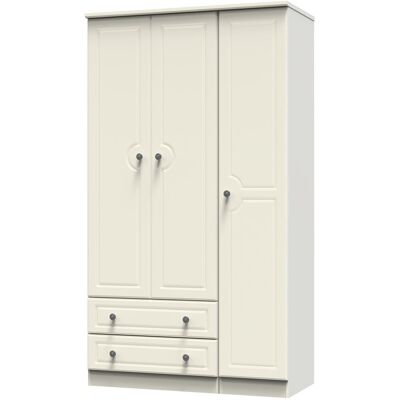 ClassicLiving Adala Triple 2 Drawer Wardrobe in White Gloss & White Cream Ash 182cm H X 111cm W X 53cm D ClassicLiving Adala Triple 2 Drawer Wardrobe in White Gloss & White Cream Ash 182cm H X 111cm W X 53cm D