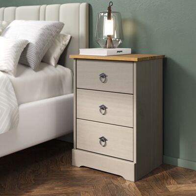 Brambly Cottage Prochniak 3 Drawer Bedside Cabinet, Waxed Finish, 44cm Grey;Grey, Brown 61.3cm H X 44cm W X 33cm D Brambly Cottage Prochniak 3 Drawer Bedside Cabinet, Waxed Finish, 44cm Grey;Grey, Brown 61.3cm H X 44cm W X 33cm D