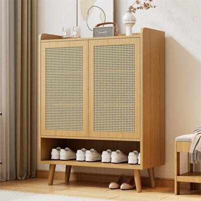 Ivy Bronx Shoe Cabinet Made Of Natural Rattan With 2 Doors And 5 Shelves Natural Wood 16 Ivy Bronx Shoe Cabinet Made Of Natural Rattan With 2 Doors And 5 Shelves Natural Wood 16