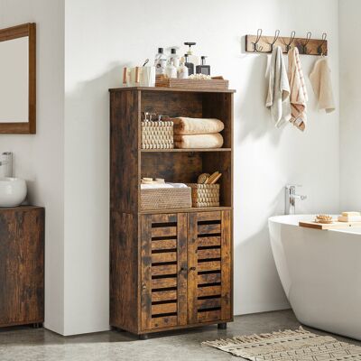 Borough Wharf Floor Standing Cabinet, Storage Cabinet, Kitchen Cupboard, Bookcase With Louvered Doors, Open Compartments, Height-Adjustable Shelf, For Living Room, Brown 125cm H X 30cm W X 60cm D Borough Wharf Floor Standing Cabinet, Storage Cabinet, Kitchen Cupboard, Bookcase With Louvered Doors, Open Compartments, Height-Adjustable Shelf, For Living Room, Brown 125cm H X 30cm W X 60cm D