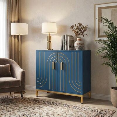 Fairmont Park Aptliton 2 Door Accent Cabinet with Adjustable Shelf & Gold Trim, Blue Blue 84.8cm H X 80.5cm W X 37.8cm D Fairmont Park Aptliton 2 Door Accent Cabinet with Adjustable Shelf & Gold Trim, Blue Blue 84.8cm H X 80.5cm W X 37.8cm D
