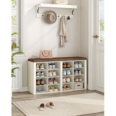 Borough Wharf Shoe Storage Bench with Padded Seat, Shoe Rack Bench with 16 Open Compartments, Adjustable Shelves, Shoes Cabinet with Cushion for Hallway, Living Roo Cream/Brown 59cm H X 104cm W X 30cm D Borough Wharf Shoe Storage Bench with Padded Seat, Shoe Rack Bench with 16 Open Compartments, Adjustable Shelves, Shoes Cabinet with Cushion for Hallway, Living Roo Cream/Brown 59cm H X 104cm W X 30cm D