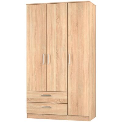 Latitude Run Beraud Triple Wardrobe with 2 Drawers in Bardolino Oak Chrome 196cm H X 111cm W X 53cm D Latitude Run Beraud Triple Wardrobe with 2 Drawers in Bardolino Oak Chrome 196cm H X 111cm W X 53cm D