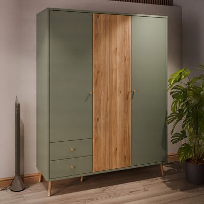 EasyKlix - Harllson 3 Door Wardrobe - Green/Oak - Wardrobe EasyKlix - Harllson 3 Door Wardrobe - Green/Oak - Wardrobe