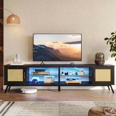 Metro 203cm Tv Stand With Led for Tvs Up to 85", Rattan Entertainment Center with Cabinets and Open Compartments Black 85" Metro 203cm Tv Stand With Led for Tvs Up to 85", Rattan Entertainment Center with Cabinets and Open Compartments Black 85"
