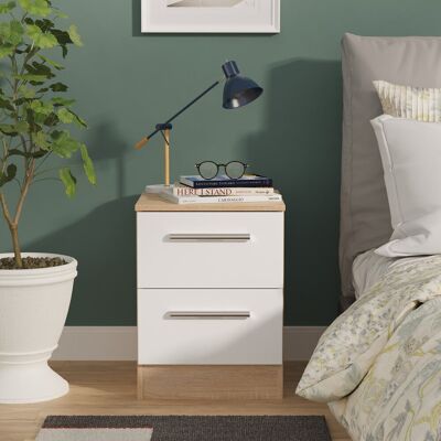 Latitude Run Bhaga 2 Drawer Bedside Cabinet in Denim (Ready Assembled) White Matt/Bardolino Oak 51cm H X 37cm W X 39cm D Latitude Run Bhaga 2 Drawer Bedside Cabinet in Denim (Ready Assembled) White Matt/Bardolino Oak 51cm H X 37cm W X 39cm D