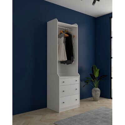 17 Stories Subair 3-Drawer Open Wardrobe, Modern Bedroom Storage Cupboard With Hanging Rail, Safety Wall Fixing In White Stainless Steel 200cm H X 62cm W X 46cm D 17 Stories Subair 3-Drawer Open Wardrobe, Modern Bedroom Storage Cupboard With Hanging Rail, Safety Wall Fixing In White Stainless Steel 200cm H X 62cm W X 46cm D