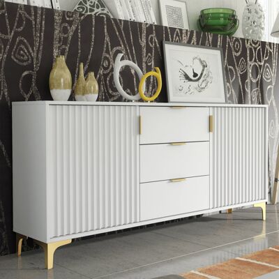Latitude Run 140cm Loft Retro Sideboard - Cabinet With Milled Fronts & Tv Unit Cupboard White 31.5cm H X 55.12cm W X 13.7cm D Latitude Run 140cm Loft Retro Sideboard - Cabinet With Milled Fronts & Tv Unit Cupboard White 31.5cm H X 55.12cm W X 13.7cm D