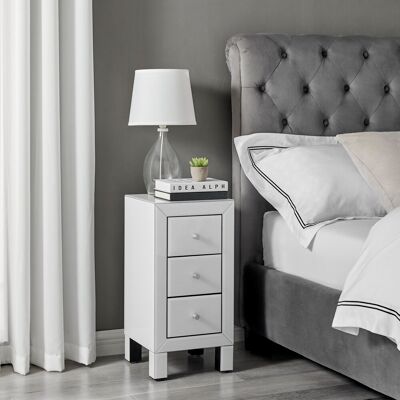 Latitude Run Nekizia Small Slimline 3 Drawer Mirrored Bedside Cabinet - Luxury Modern Bedside Table Nightstand White 60cm H X 30cm W X 30cm D Latitude Run Nekizia Small Slimline 3 Drawer Mirrored Bedside Cabinet - Luxury Modern Bedside Table Nightstand White 60cm H X 30cm W X 30cm D