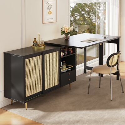 Bay Isle Home 360° Rotating Dining Table With Storage And Rattan Door Black Bay Isle Home 360° Rotating Dining Table With Storage And Rattan Door Black