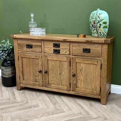Union Rustic Rustic Oak 3 Door 3 Drawer Sideboard Buffet Fully Assembled 137cm Wide Brown 81cm H X 137cm W X 40cm D Union Rustic Rustic Oak 3 Door 3 Drawer Sideboard Buffet Fully Assembled 137cm Wide Brown 81cm H X 137cm W X 40cm D