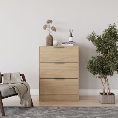 Latitude Run 60cm Chest of 3 Drawers Compact Storage Bedside Cabinet Oak 80.5cm H X 60cm W X 35cm D Latitude Run 60cm Chest of 3 Drawers Compact Storage Bedside Cabinet Oak 80.5cm H X 60cm W X 35cm D