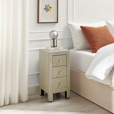 Latitude Run Nekizia Small Slimline 3 Drawer Mirrored Bedside Cabinet - Luxury Modern Bedside Table Nightstand Taupe 60cm H X 30cm W X 30cm D Latitude Run Nekizia Small Slimline 3 Drawer Mirrored Bedside Cabinet - Luxury Modern Bedside Table Nightstand Taupe 60cm H X 30cm W X 30cm D