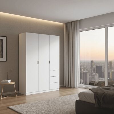 Latitude Run Cairo Artic White Compact 3 Door 3 Drawer Space-saving 135cm Wardrobe Natural 200cm H X 135cm W X 52cm D Latitude Run Cairo Artic White Compact 3 Door 3 Drawer Space-saving 135cm Wardrobe Natural 200cm H X 135cm W X 52cm D