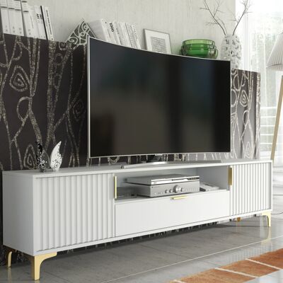Fairmont Park Cashmire 200 CM TV Unit Gold Accents Fluted Fronts Modern Retro Media Cabinet White 78" Fairmont Park Cashmire 200 CM TV Unit Gold Accents Fluted Fronts Modern Retro Media Cabinet White 78"