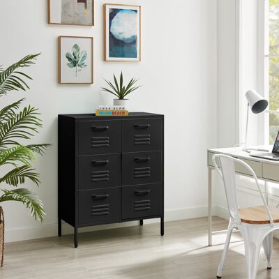 Borough Wharf Anouck Metal Six Drawer Locker Style Sideboard - Bold Colour Modern Industrial Style Black 101.5cm H X 80cm W X 40cm D Borough Wharf Anouck Metal Six Drawer Locker Style Sideboard - Bold Colour Modern Industrial Style Black 101.5cm H X 80cm W X 40cm D