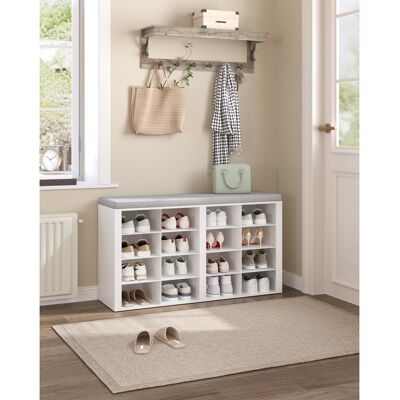 Borough Wharf Shoe Storage Bench with Padded Seat, Shoe Rack Bench with 16 Open Compartments, Adjustable Shelves, Shoes Cabinet with Cushion for Hallway, Living Roo White/Gray 59cm H X 104cm W X 30cm D Borough Wharf Shoe Storage Bench with Padded Seat, Shoe Rack Bench with 16 Open Compartments, Adjustable Shelves, Shoes Cabinet with Cushion for Hallway, Living Roo White/Gray 59cm H X 104cm W X 30cm D