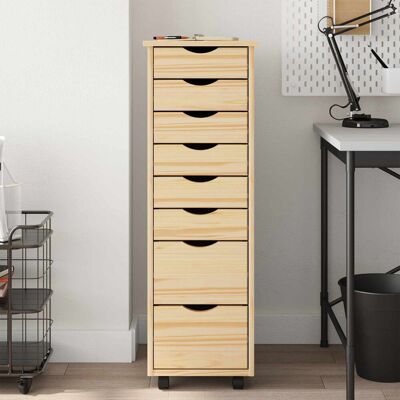 Ebern Designs Rolling Cabinet With Drawers With Wheel MOSS Solid Pine Wood Storage Clear Varnish 103cm H x 34cm W x 39cm D Ebern Designs Rolling Cabinet With Drawers With Wheel MOSS Solid Pine Wood Storage Clear Varnish 103cm H x 34cm W x 39cm D