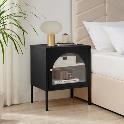 17 Stories Natela Metal & Glass Single Door Bedside Table - Modern Deco Style Black 60cm H X 50cm W X 40cm D 17 Stories Natela Metal & Glass Single Door Bedside Table - Modern Deco Style Black 60cm H X 50cm W X 40cm D
