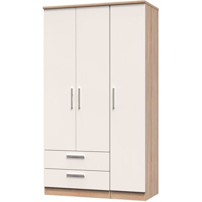 Latitude Run Borgeson Triple Wardrobe with 2 Drawers in Modern Oak Kashmir Gloss/Bardolino Oak 196cm H X 111cm W X 53cm D Latitude Run Borgeson Triple Wardrobe with 2 Drawers in Modern Oak Kashmir Gloss/Bardolino Oak 196cm H X 111cm W X 53cm D