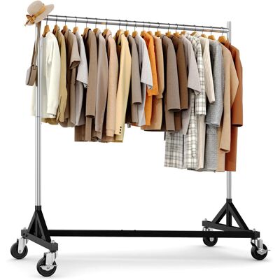 Rebrilliant Commercial Heavy Duty Clothing Rack - Z Base Rolling Garment Rack, 181kg (400lbs) Capacity Silver 160cm L Rebrilliant Commercial Heavy Duty Clothing Rack - Z Base Rolling Garment Rack, 181kg (400lbs) Capacity Silver 160cm L