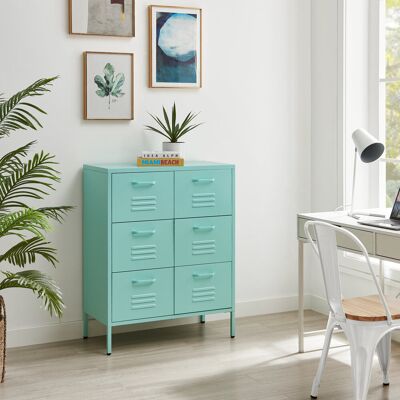 Borough Wharf Anouck Metal Six Drawer Locker Style Sideboard - Bold Colour Modern Industrial Style Blue 101.5cm H X 80cm W X 40cm D Borough Wharf Anouck Metal Six Drawer Locker Style Sideboard - Bold Colour Modern Industrial Style Blue 101.5cm H X 80cm W X 40cm D
