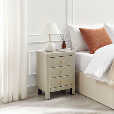 Latitude Run Mackynsie Mirrored Bedside Cabinet With 3 Drawers - Modern Luxury Bedside Table Nightstand Taupe 60cm H X 45cm W X 30cm D Latitude Run Mackynsie Mirrored Bedside Cabinet With 3 Drawers - Modern Luxury Bedside Table Nightstand Taupe 60cm H X 45cm W X 30cm D