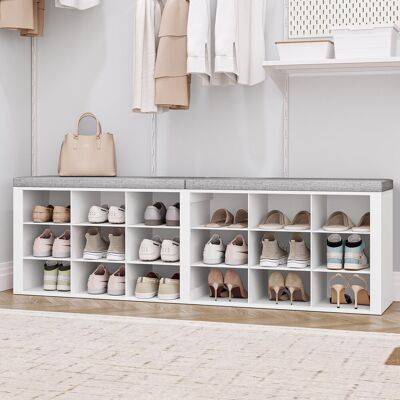 Borough Wharf Shoe Storage Bench with Padded Seat, Shoe Rack Bench with 18/24 Open Compartments, Adjustable Shelves, Shoe Cabinet Storage with Cushion for Hallway L White 18 Compartments Borough Wharf Shoe Storage Bench with Padded Seat, Shoe Rack Bench with 18/24 Open Compartments, Adjustable Shelves, Shoe Cabinet Storage with Cushion for Hallway L White 18 Compartments