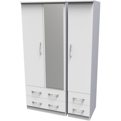 Metro Dekyn Triple 4 Drawer Mirror Wardrobe White Matt 182cm H X 111cm W X 53cm D Metro Dekyn Triple 4 Drawer Mirror Wardrobe White Matt 182cm H X 111cm W X 53cm D