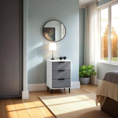 Latitude Run Roseanne 3 Drawer Bedside Table White;Grey 62cm H X 40cm W X 38cm D Latitude Run Roseanne 3 Drawer Bedside Table White;Grey 62cm H X 40cm W X 38cm D