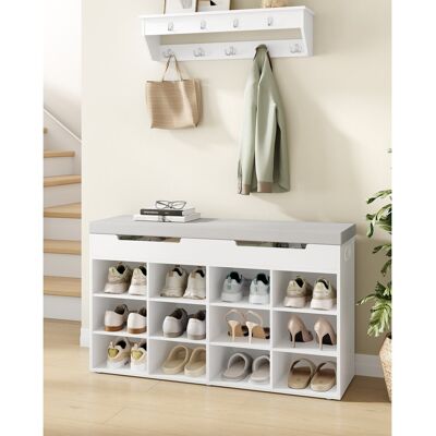 Borough Wharf Shoe Storage Bench with Padded Seat, Shoe Rack Bench with 12 Compartments, Hidden Storage, Adjustable Shelves, Shoes Cabinet with Cushion for Living R White 55cm H X 100cm W X 30cm D Borough Wharf Shoe Storage Bench with Padded Seat, Shoe Rack Bench with 12 Compartments, Hidden Storage, Adjustable Shelves, Shoes Cabinet with Cushion for Living R White 55cm H X 100cm W X 30cm D