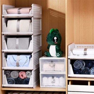 Rebrilliant Plastic Stackable Clothes Drawers For Wardrobe, Basket For Shelves, White 18.5cm H X 32.5cm W X 43cm D Rebrilliant Plastic Stackable Clothes Drawers For Wardrobe, Basket For Shelves, White 18.5cm H X 32.5cm W X 43cm D