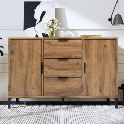 Union Rustic Sideboard Cabinet For Living Room, Chest Of Drawers With With 2 Doors And 3 Drawers, Adjustable Shelf, Dark Oak Tan 76cm H X 120cm W X 40cm D Union Rustic Sideboard Cabinet For Living Room, Chest Of Drawers With With 2 Doors And 3 Drawers, Adjustable Shelf, Dark Oak Tan 76cm H X 120cm W X 40cm D