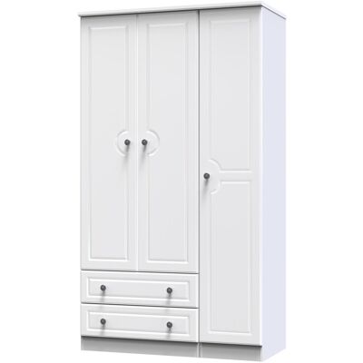 ClassicLiving Adala Triple 2 Drawer Wardrobe in White Gloss & White White Gloss/White 182cm H X 111cm W X 53cm D ClassicLiving Adala Triple 2 Drawer Wardrobe in White Gloss & White White Gloss/White 182cm H X 111cm W X 53cm D