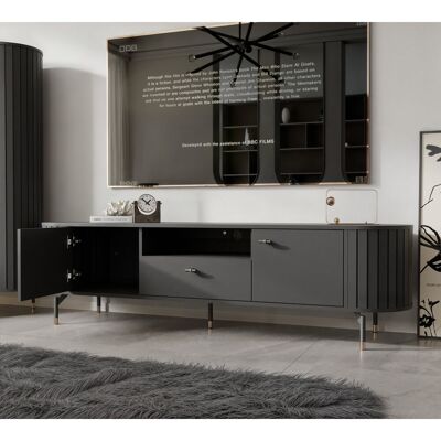 17 Stories Teijah 180 cm grooved TV cabinet with drawer Black 75" 17 Stories Teijah 180 cm grooved TV cabinet with drawer Black 75"