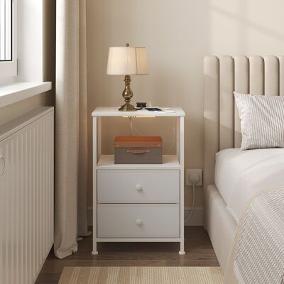 Latitude Run Set Of 2 Bedside Tables With Charging Station, Nightstands Bedside Cabinets With Led Lights, 2 Drawers 1 Open Shelf, Side Tables For Living Room Bedro White 60.3cm H X 40cm W X 30cm D Latitude Run Set Of 2 Bedside Tables With Charging Station, Nightstands Bedside Cabinets With Led Lights, 2 Drawers 1 Open Shelf, Side Tables For Living Room Bedro White 60.3cm H X 40cm W X 30cm D