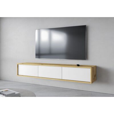 Latitude Run Bellantoni 38: Elegant Oak Artisan Floating TV Cabinet Stylish Entertainment Storage - W180cm White 70" Latitude Run Bellantoni 38: Elegant Oak Artisan Floating TV Cabinet Stylish Entertainment Storage - W180cm White 70"