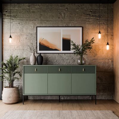 Latitude Run Sideboard MIDNIGHT 3D3S with gold handles Smoke Green 82.5cm H X 154.5cm W X 39cm D Latitude Run Sideboard MIDNIGHT 3D3S with gold handles Smoke Green 82.5cm H X 154.5cm W X 39cm D