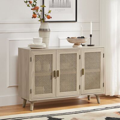 Fjørde & Co Hearn 109 cm Modern Wide Sideboard with 3 Rattan Doors Acorn 76.5cm H X 109.2cm W X 34.3cm D Fjørde & Co Hearn 109 cm Modern Wide Sideboard with 3 Rattan Doors Acorn 76.5cm H X 109.2cm W X 34.3cm D