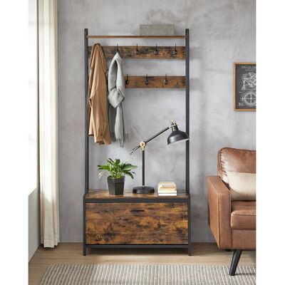 Latitude Run Aliehs Hall Tree 30cm Wide with Bench and Shoe Storage Brown 180cm H X 85cm W X 30cm D Latitude Run Aliehs Hall Tree 30cm Wide with Bench and Shoe Storage Brown 180cm H X 85cm W X 30cm D
