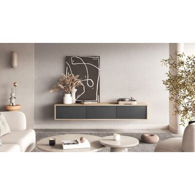 Latitude Run Bellantoni 38: Elegant Oak Artisan Floating TV Cabinet Stylish Entertainment Storage - W180cm Anthracite 70" Latitude Run Bellantoni 38: Elegant Oak Artisan Floating TV Cabinet Stylish Entertainment Storage - W180cm Anthracite 70"