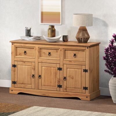 Brambly Cottage Palmea 125 Cm Wide 3 Drawer Pine Solid Wood Sideboard Antique Wax 76cm H X 125cm W X 40cm D Brambly Cottage Palmea 125 Cm Wide 3 Drawer Pine Solid Wood Sideboard Antique Wax 76cm H X 125cm W X 40cm D