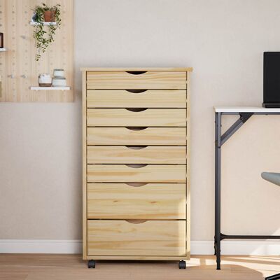 Ebern Designs Rolling Cabinet With Drawers With Wheel MOSS Solid Pine Wood Storage Clear Varnish 103cm H x 53cm W x 39cm D Ebern Designs Rolling Cabinet With Drawers With Wheel MOSS Solid Pine Wood Storage Clear Varnish 103cm H x 53cm W x 39cm D