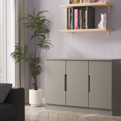 Latitude Run Bisma 3 Door Sideboard in White Gloss & White Matt (Ready Assembled) Dusk Grey 79cm H X 110cm W X 39cm D Latitude Run Bisma 3 Door Sideboard in White Gloss & White Matt (Ready Assembled) Dusk Grey 79cm H X 110cm W X 39cm D