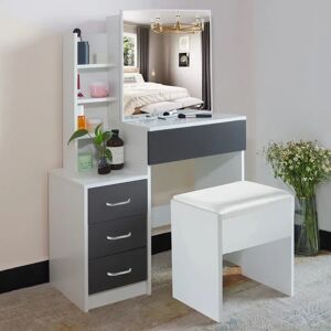 Brayden Studio Ahmier Dressing Table with Sliding Mirror gray/white 130.0 H x 80.0 W x 36.0 D cm