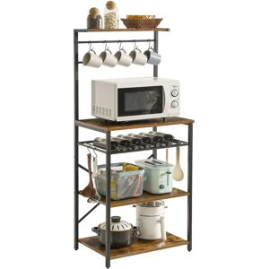 Rio Kitchen Baker's Rack, Microwave Oven Stand With Storage Shelves, Industrial Coffee Bar Station, With Adjustable Wine Holders And S-Hooks, Metal Frame, 143.0 H x 59.0 W x 40.0 D cm