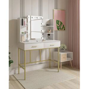 Canora Grey Ahlivia dressing table with mirror brown/white/yellow 136.0 H x 90.0 W x 45.0 D cm