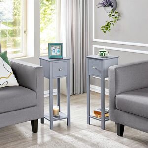 Levi Beer Grey Slim Bedside Table Set Of 2 Nightstand With Drawer Tall Telephone Table Narrow Side Table For Hallway/Living Room/Bedroom, 25X25X70Cm gray 70.0 H x 25.0 W x 25.0 D cm