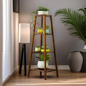 ClassicLiving Aashish Tall Natural Bamboo Tall Plant Stand 4 Tier Shelf Plant Holder Garden Home Furniture brown 116.5 H x 36.0 W x 36.0 D cm